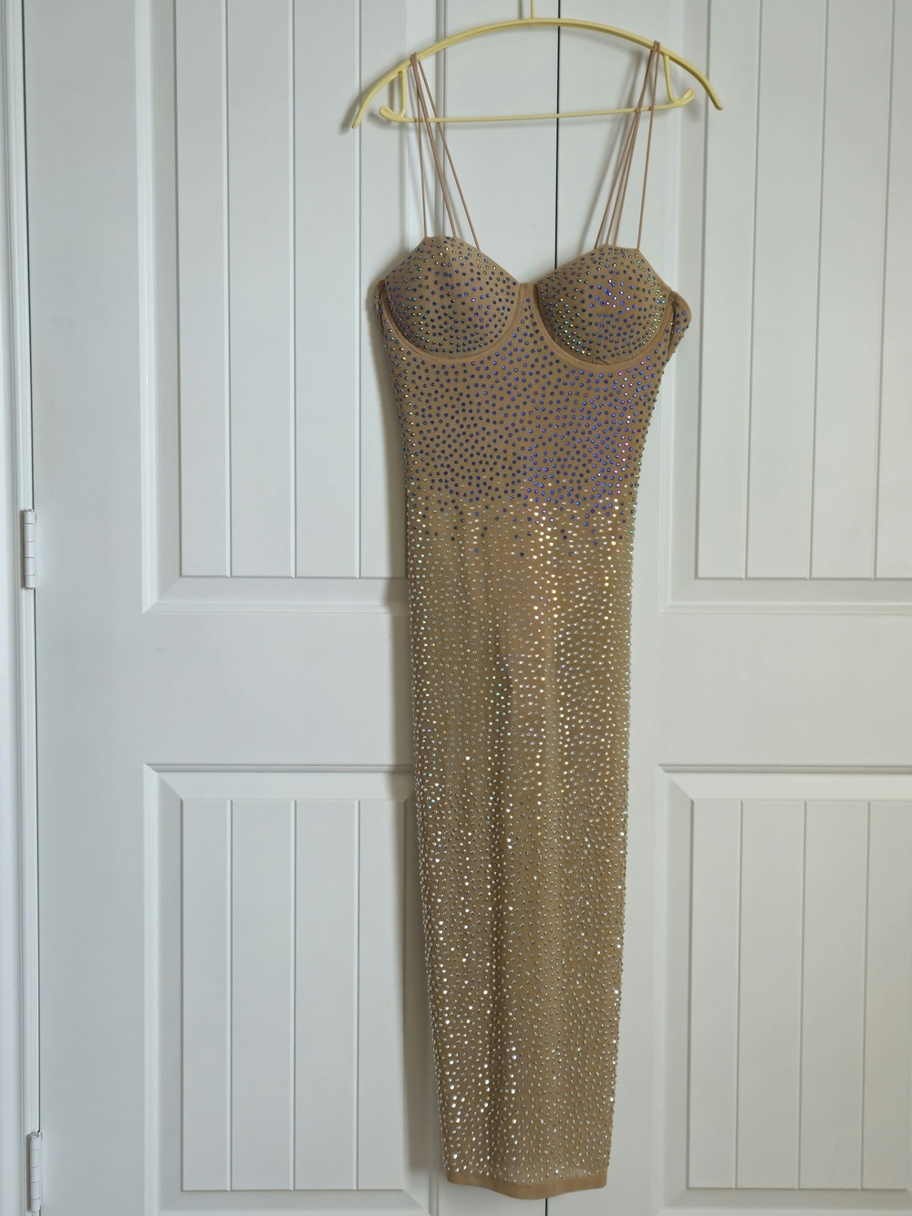 Fashion Nova Tan Rhinestone Sweetheart Strappy Bodycon Midi Party Dress Size L